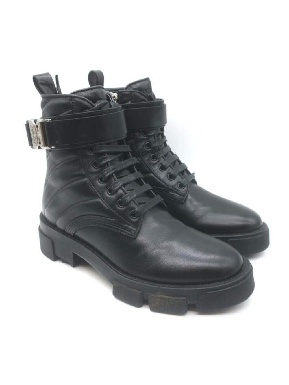 Givenchy Terra 4G Lace-Up Combat Boots Black Quilted Leather Size 37